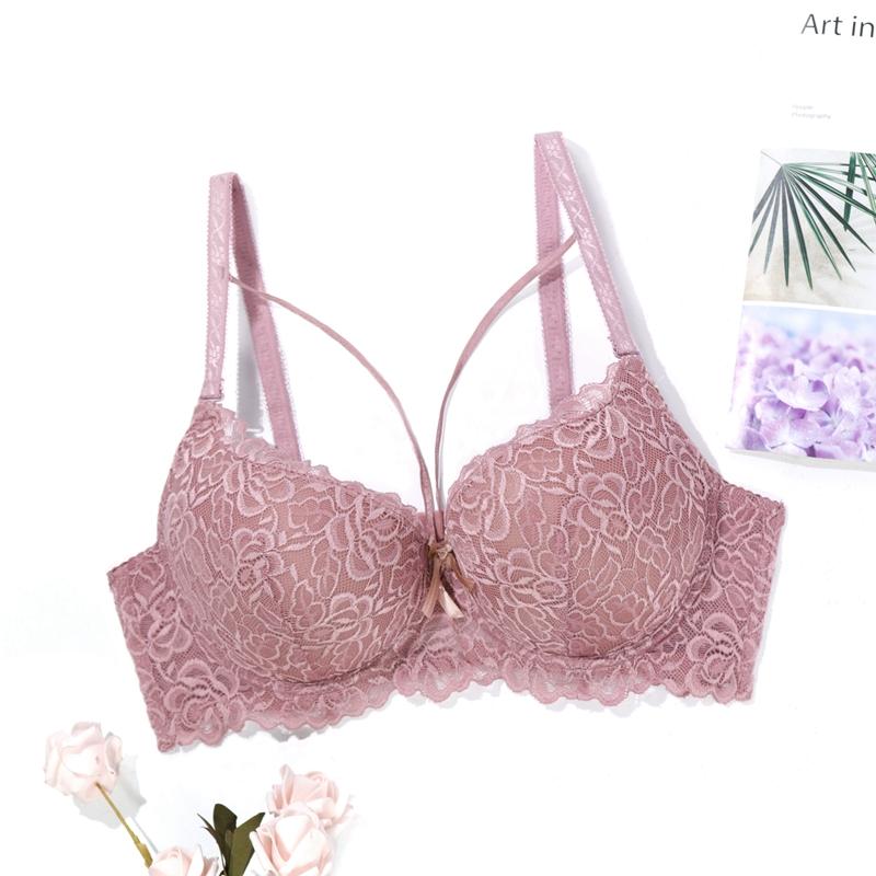 Однотонный кружевной бюстгальтер с цветочным принтом на бретельках, бюстгальтер с мягкой подкладкой на косточках, женское нижнее белье, чашка B