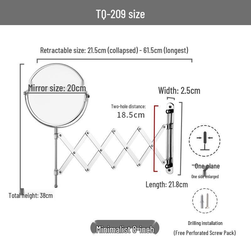 Настенное двухстороннее увеличительное зеркало для макияжа: Телескопическая складная конструкция туалетного столика высокой четкости