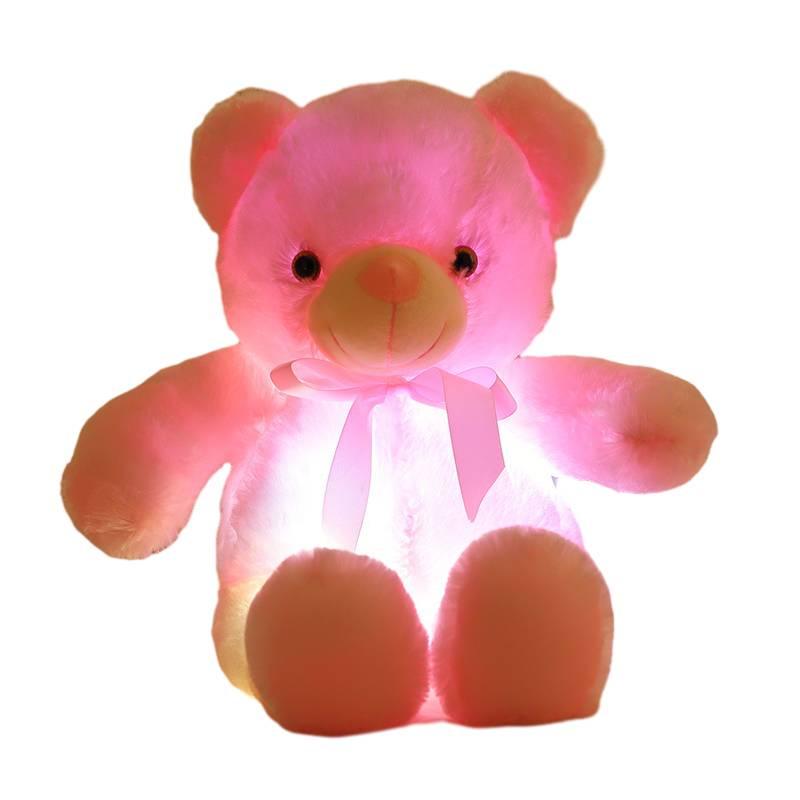Led Light-up Teddy Bear Plush Toy With Bow Tie Design Long-haired Colorful Flashing Lights