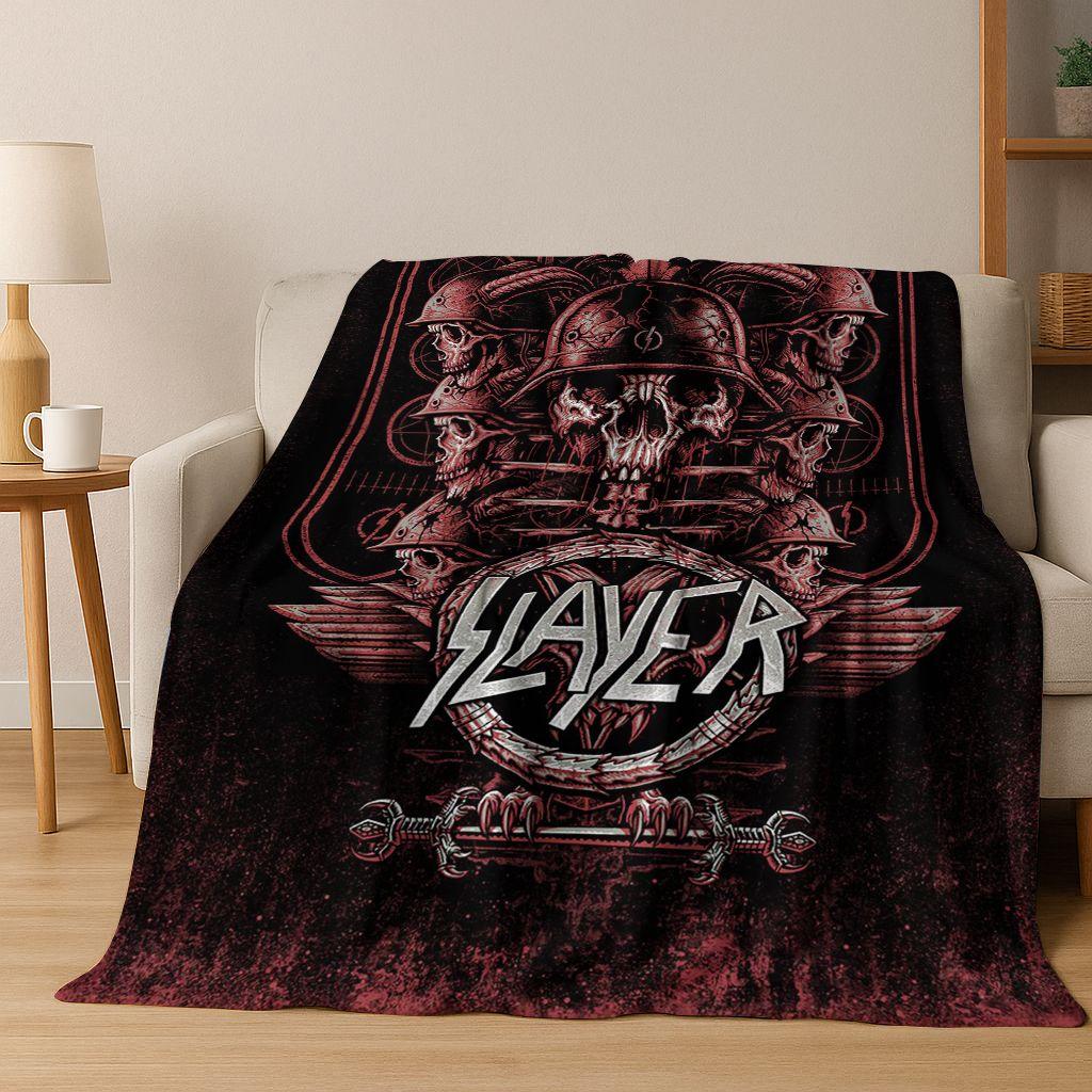 2026 Slayer Heavy Metal Rock Band Skull Art Flannel Blanket,Cozy Soft Throw Blanket for Home Bedroom Bed Sofa Picnic Cover Gift