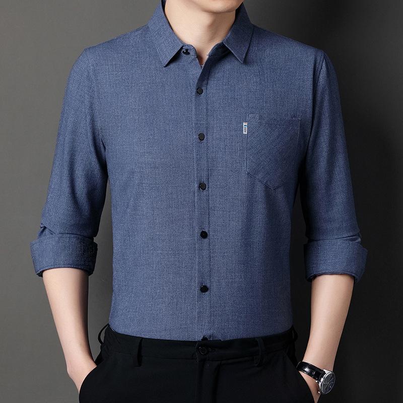 Весенне-осенняя рубашка с длинными рукавами, мужская рубашка для делового отдыха и отдыха среднего возраста, хлопковая мужская рубашка для папы