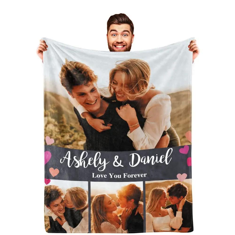Personalized With Photo Blankets Collage Text Flannel Blankets Family Couple Friends Gifts