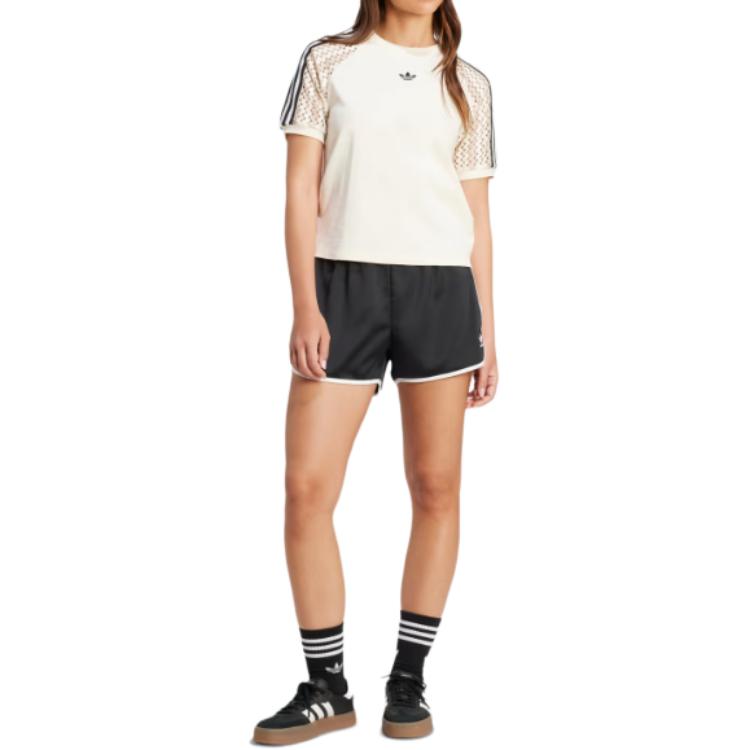 adidas Оригинальная полосатая футболка с коротким рукавом и круглым вырезом, женский топ, волшебный белый KC0770