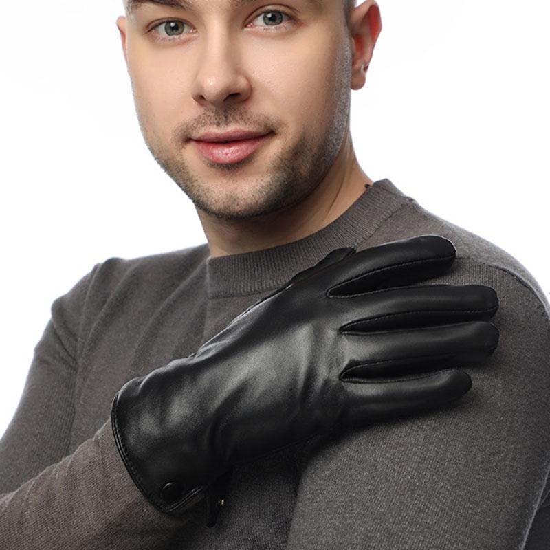 Перчатки из натуральной кожи для мужчин, сенсорный экран, зимние теплые варежки из натуральной овчины, ветрозащитные, водонепроницаемые, для вождения, езды на мотоцикле