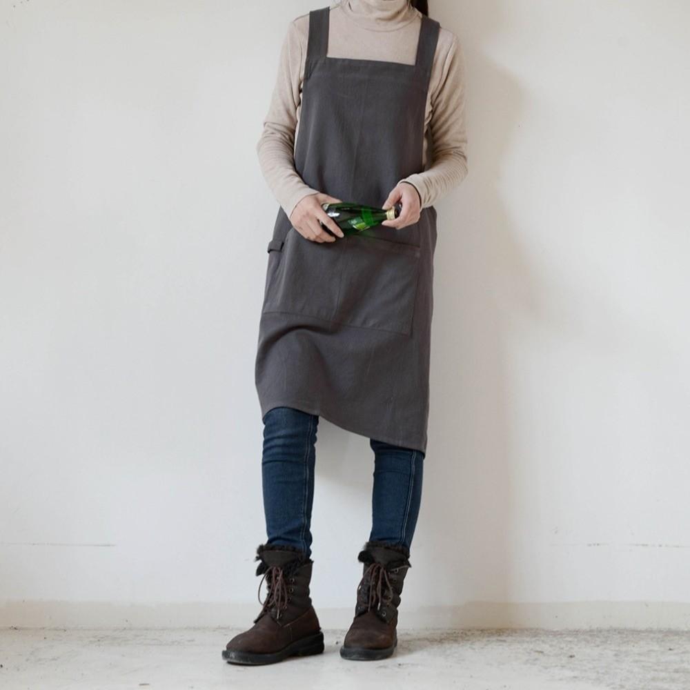 Simple Pocket Apron Cotton Household Waterproof Apron Durable Unisex Work Clothes Coffee Shop