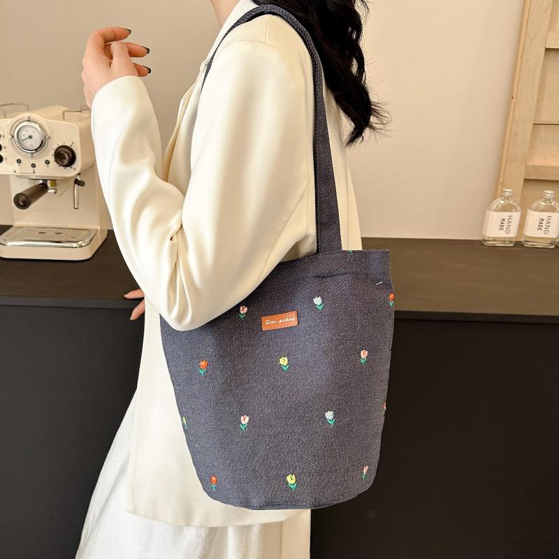 Портативная джинсовая сумка-ведро женская сумка для обеда с вышивкой уличная сумка через плечо большая сумка