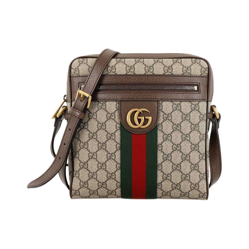 Gucci Сумка через плечо Ophidia с полосками из стропы, канва и кожа, маленькая мужская сумка через плечо, Эбеновое дерево 547926-96IWT-8745