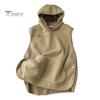 Women Fall Winter Vest with Hooded Side Button Closure Fleece Thermal Isolation Solid Color with Front Pocket Casual Daily Hoodie Top