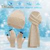 3 Pcs/Set Winter Hat Scarf Gloves Set Unisex Knitted Thick Warm Stretchy High Sensitivity Touch Screen Solid Color Cycling Outdoor Fleece Lined Full