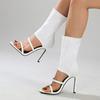 Summer Fashion Design Open Toe Slip-On Elastic Boots Sandals Women Sexy White Cut-Out Thin High Heels Ankle Booties Shoes