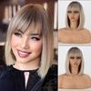 MERISIHAIR Women Short Straight Brown Bob Wig with Bangs Synthetic Fiber Natural Straight Shoulder Length Wig Daily Wear