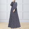 Women Maxi Dress O Neck Long Sleeve Loose A-line Big Hem Dot Print Vintage Soft Patchwork Dubai Turkey Abaya Long Robe Dress