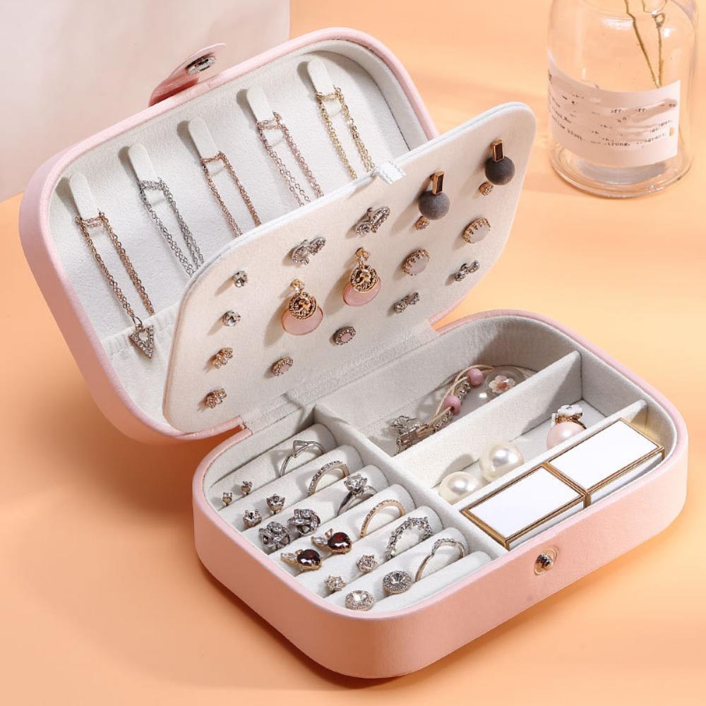 2022 Portable Jewelry Box Jewelry Organizer Display Travel Jewelry Case Boxes Button Leather Storage Zipper Jewelers Joyero