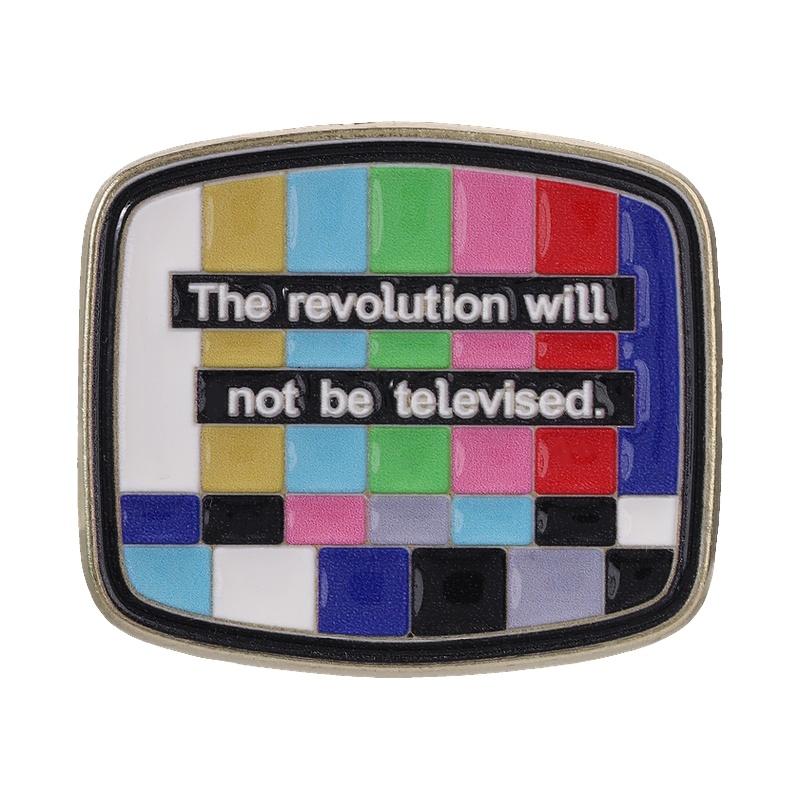 The Revolution Will Not Be Televised Enamel Pin Retro TV SMPTE Color Bars Counterculture Slogan Brooch Lapel Badge Jewelry Gift