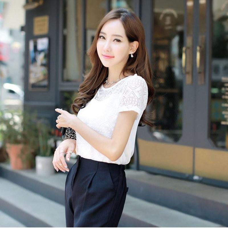 Женская повседневная кружевная блузка Femme Hollow Chiffon Shirt Blusa Feminina Tops