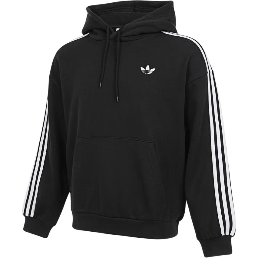 adidas Оригинальная худи 3S в полоску Классический дизайн с тремя полосками Мягкий свободный пуловер с длинным рукавом Повседневные топы для мужчин Черный KG3903