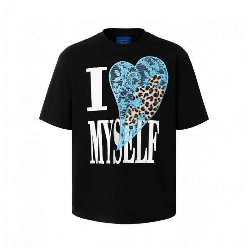 Leopard Lace Heart Print T-Shirt Couples Vintage American Style Loose Fit Short Sleeve Unisex Casual