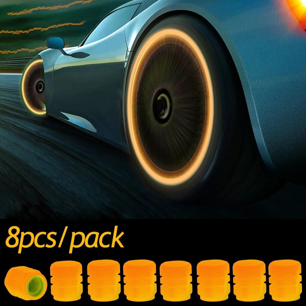 4 шт. светящиеся колпачки для автомобильных клапанов, флуоресцентные ночные светящиеся автомобильные, мотоциклетные, велосипедные, колеса для шин, ступицы, светящиеся колпачки для штока клапана, декор