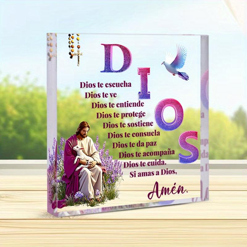 2D плоская, испанская «Dios» Молитвенная акриловая настольная декоративная табличка в богемном стиле, Иисус, Агнец, Подходит для настенного декора, крыльца, комнаты, виллы, акцента