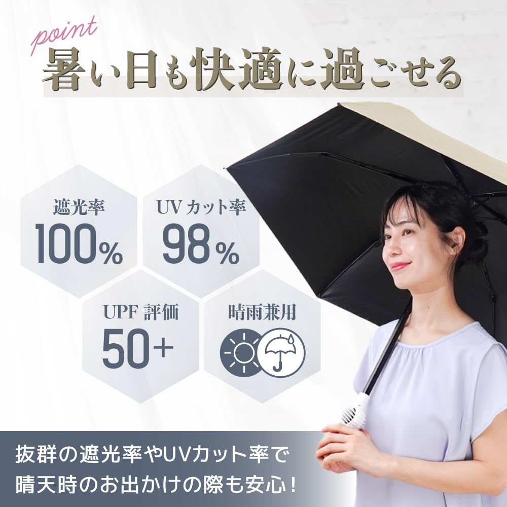 THANKO Охлаждающий СТОЛБИК Классический для Дождя или Официальный Зонт с Вентилятором, TKFA25SBL, Синий, Компактный, Большой, Легкий, Блеск,