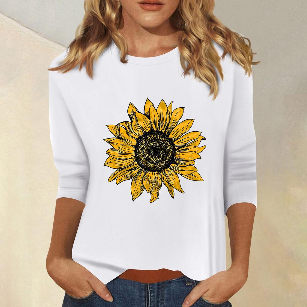 Women's Fashion Casual Printed Seven Sleeve Round Neck Top