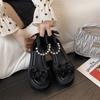 2025 New Fairy Style Platform Muffin Bow French with Skirt Pearl Roman Shoes Flat Sandals Female Summer