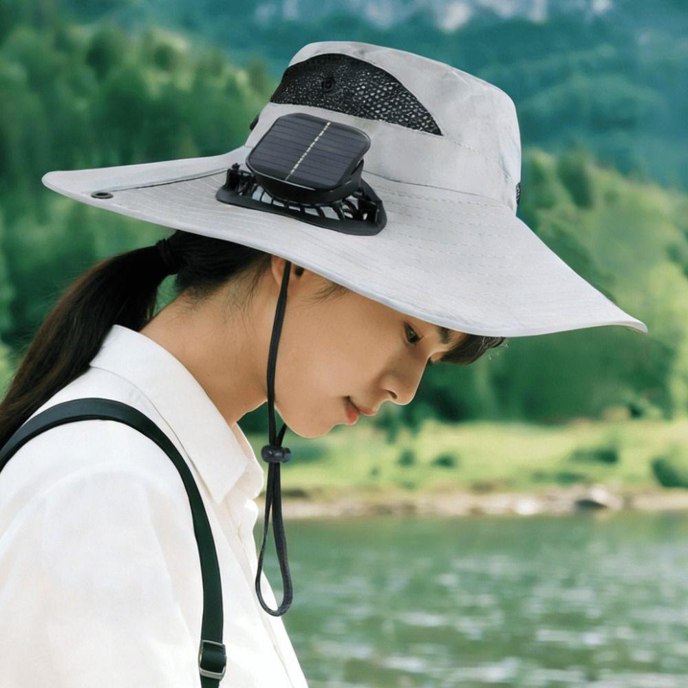 Convenient Dual Fan Solar Fan Hat Breathable UV Protection Wide Brim Sun Cap 3 Speeds Strong Wind Summer Fan Visor Cap Sport