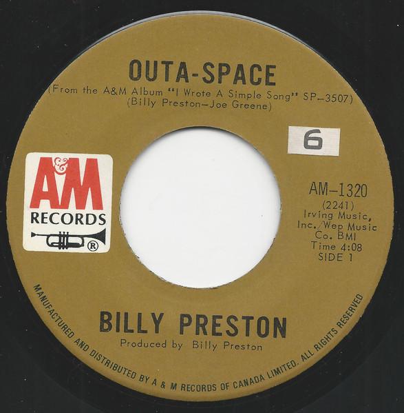 7-дюймовая пластинка BILLY PRESTON OutaSpace I Wrote A Simple Song AM1320 AM Records 1972 Канада SoulFunk Б/у