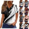 Женская футболка, повседневная футболка с v-образным вырезом и короткими рукавами, топ на пуговицах с принтом
