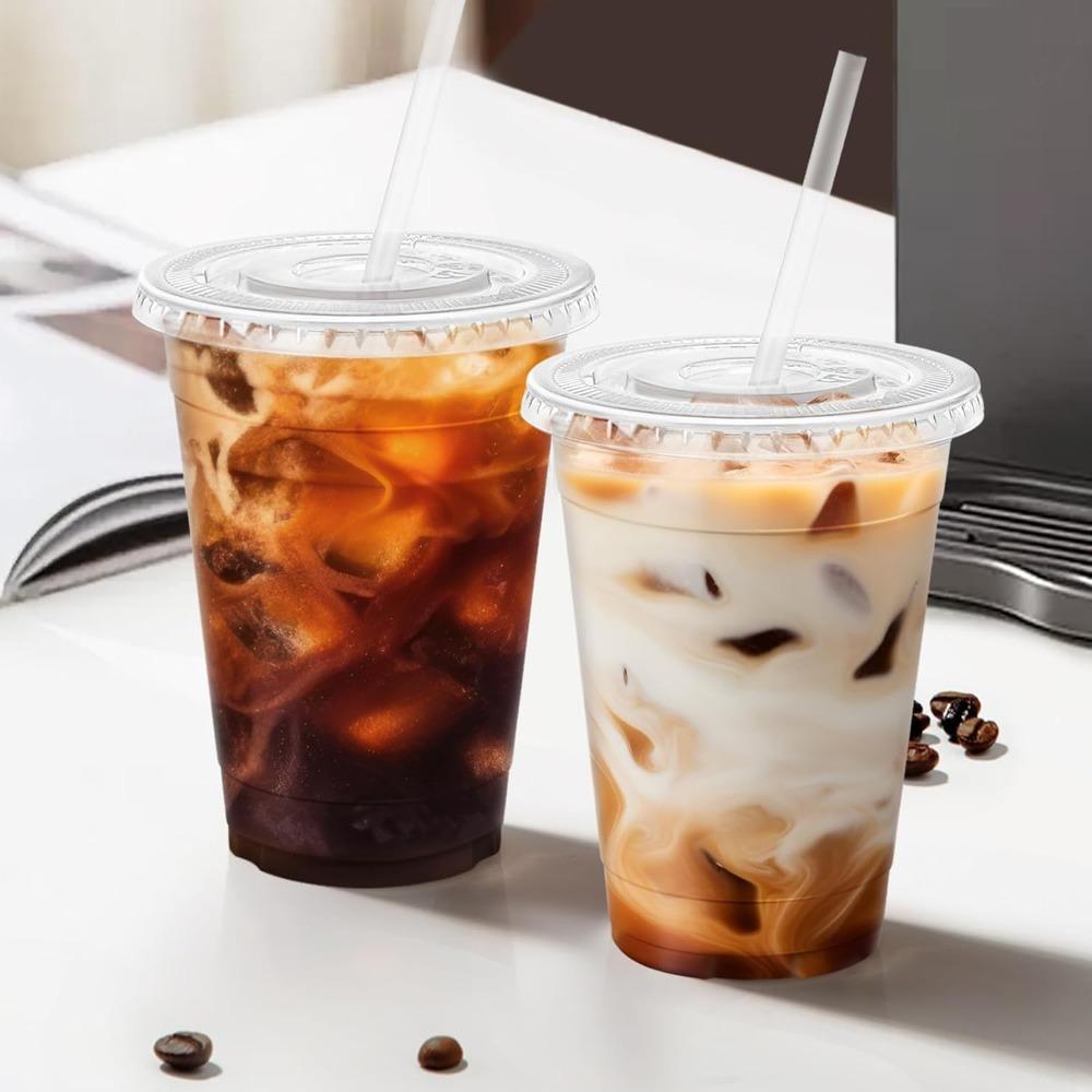 10pcs 16oz Clear Plastic Cups with Lids and Straws Plastic Coffee Cups with Lids Milkshakes Clear Party Coffee Cups Coffee Bar Accessories