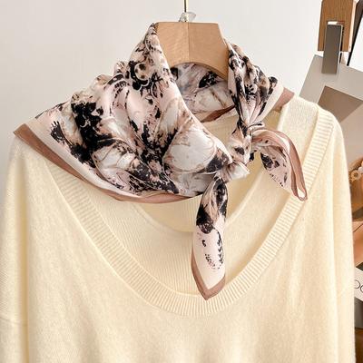 Spring/Summer 70cm Luxury Print Square Scarf Women’s Breathable Imitation Silk Bandanna Soft Satin Female Neckerchief