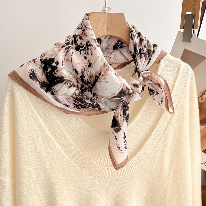 Spring/Summer 70cm Luxury Print Square Scarf Women’s Breathable Imitation Silk Bandanna Soft Satin Female Neckerchief