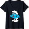 Женская футболка The Smurfs Джоки Смурф Язык Радостный Синий Комический Смурфетта с V-образным вырезом