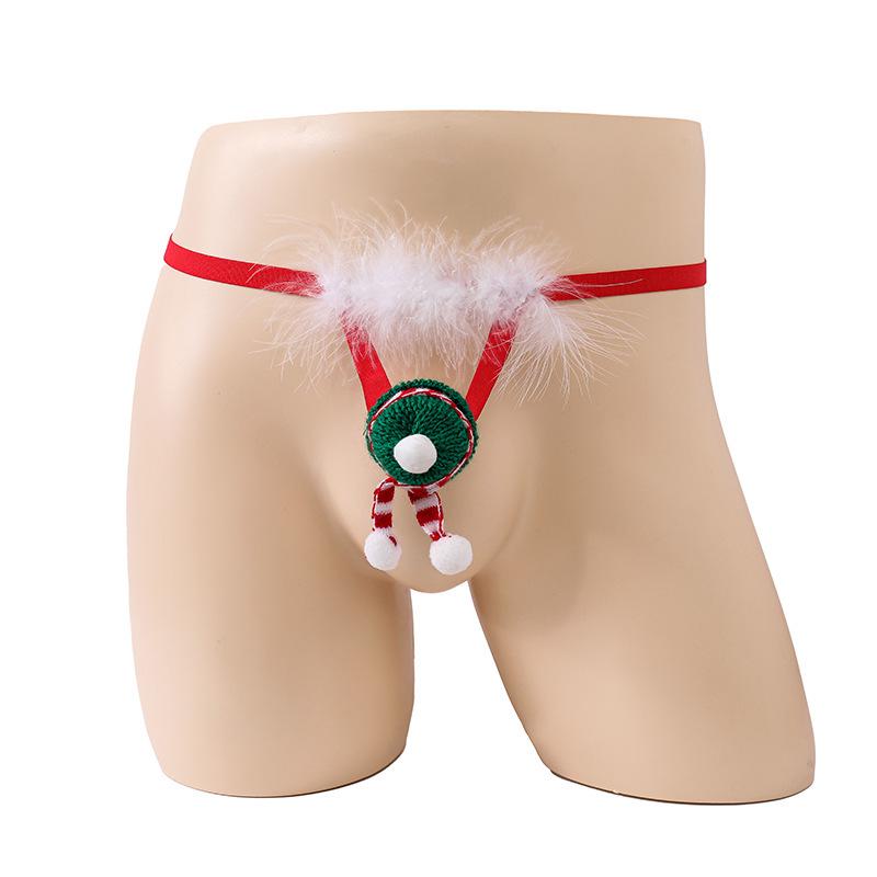 Men's Stretch Christmas Feather Thong - Erotic Lingerie for European & American Markets