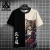 Men's T-Shirt Cartoon Cat Graphic Japanese Samurai Print Casual Pullover For Men Top Loose Short Sleeve Tees Men's Clothing Tops