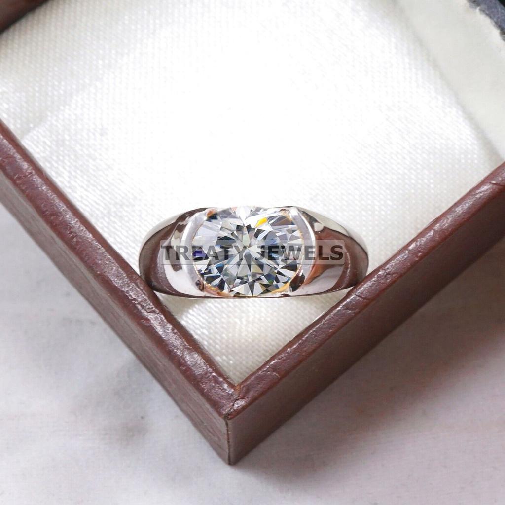 Moissanite Oval Cut Gemstone With 925 Sterling Silver Ring For Men's #B306 JL375681959987