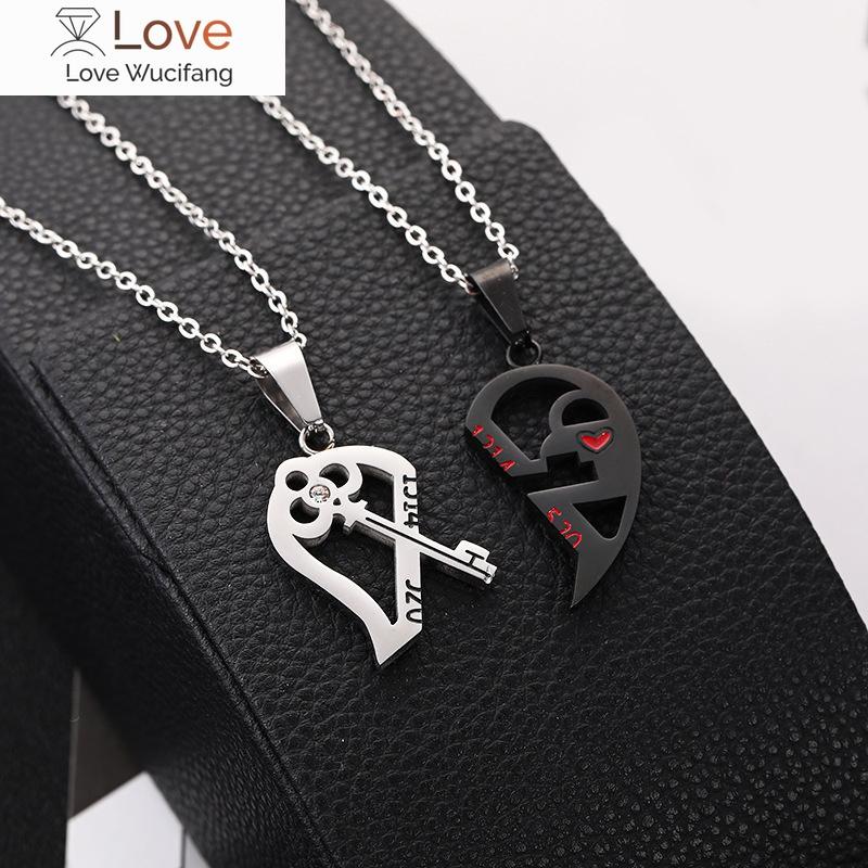 2 Piece Set Fashion Best Friend Couple Pendant Necklace Broken Heart Women Men Gift Friendship Jewelry Korea Key Locket Necklace