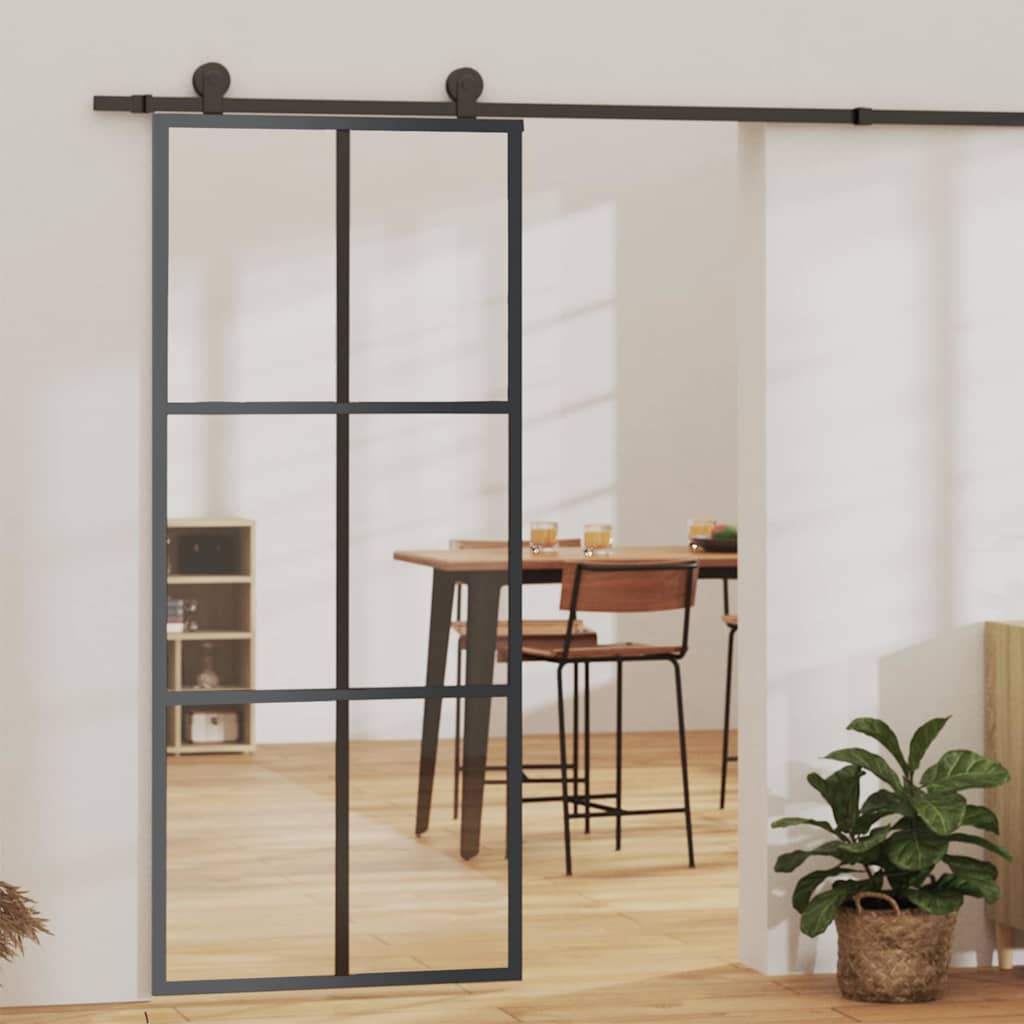 Vidaxl Drzwi Przesuwne, Szkło Esg I Aluminium, 90X205 Cm, Czarne