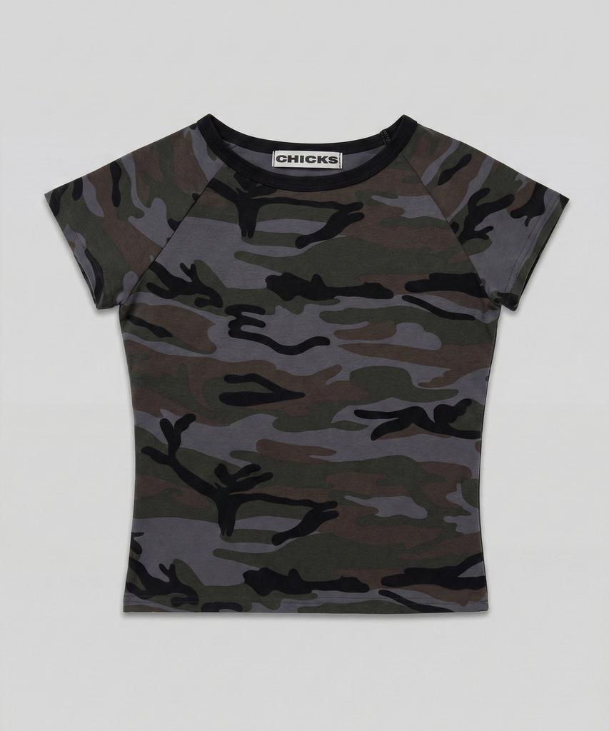 CHICKS Camo Slim Fit Basic T-Shirt Khaki