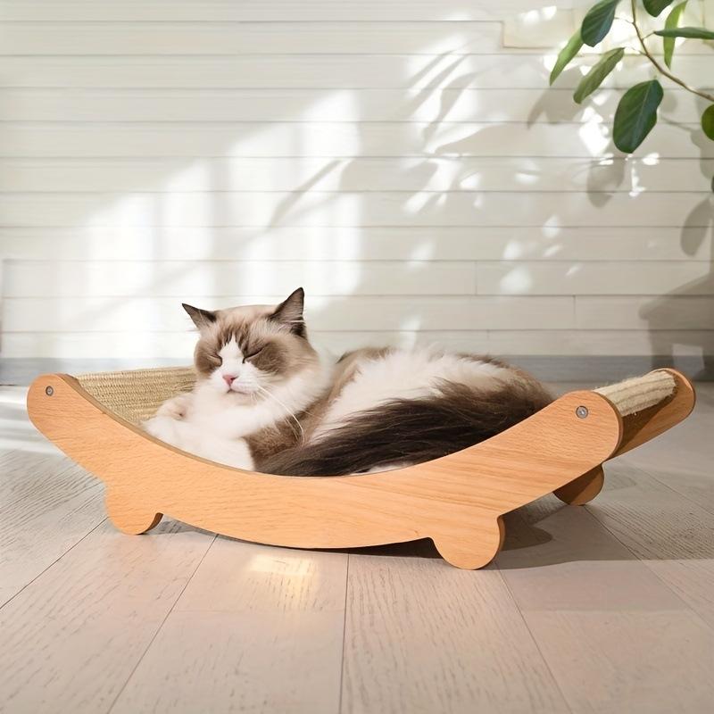 Wooden Sisal Cat Scratch Board, Wear-Resistant and Shavings Resistant, Integrated Cat Litter Pad, Multi Fabric Cat Claw Board