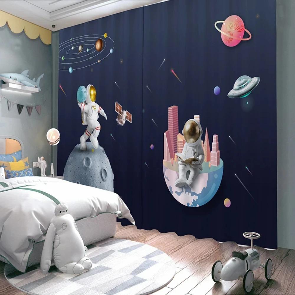 Новые затемняющие шторы с рисунком из мультфильма «Земля, планета, космос, астронавт, ракета», шторы с высокой степенью затемнения для детской комнаты, шторы для гостиной