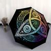 1pc Triquetra Cosmic Automatic Open/Close Folding Umbrella - 8-Rib Sturdy Compact Travel Umbrella with Vibrant Swirl Design, L