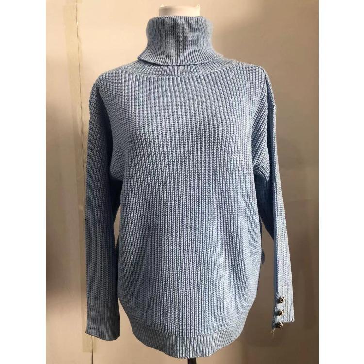 Autumn and Winter Women's Sweater Solid Color High Neck Knit Pullover Casual Fashion Sweater