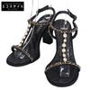 [Excellent Condition] G46109 Imitation Pearl Chain/Satin Ankle Strap Lambskin Sandals Shoes 38C blackUsed