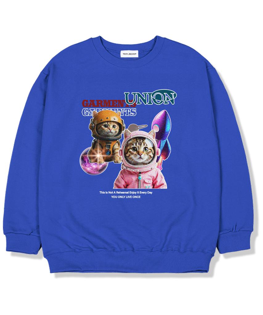 UNION GARMENTS Space Cat Fleece-Lined Oversized Sweatshirt Blue