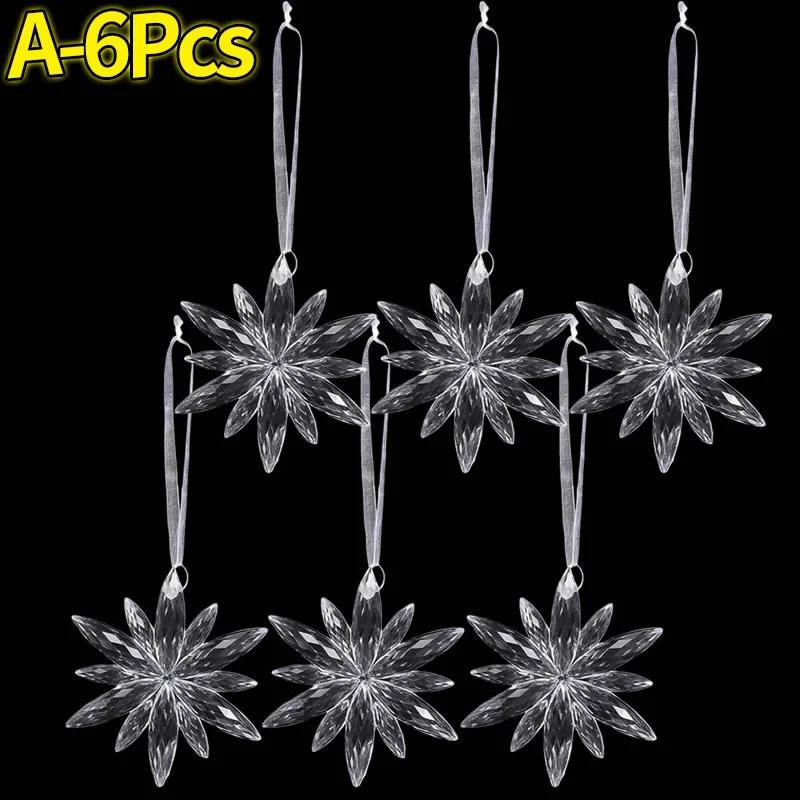 Crystal Clear Snowflake Pendants Transparent Christmas Tree Hanging Ornaments Icicle Holiday Winter Party Decorations Wholesale