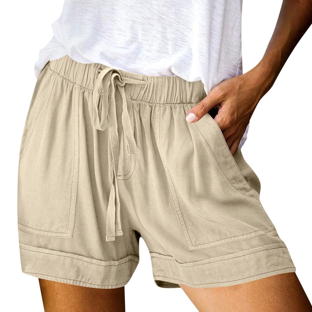 Женские повседневные летние эластичные пляжные шорты однотонные повседневные шорты
