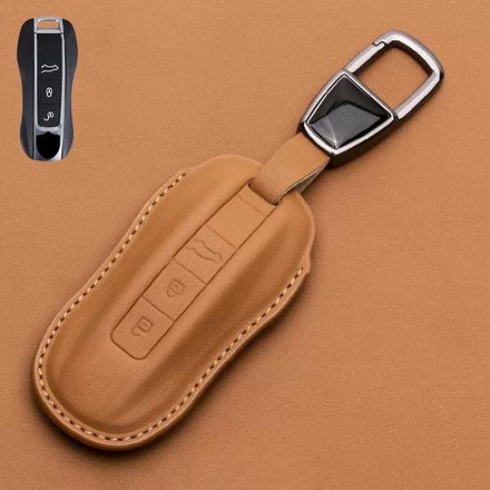 Genuine Leather Car Key Fob Case Cover For Porsche Cayenne Panamera Macan Taycan
