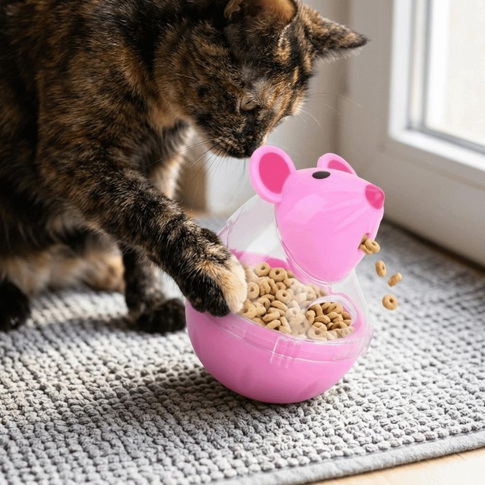 Polyester & Polymeric Material Cat Toy Mouse Head Shaped Cat Treat Dispenser Daily Entertainment