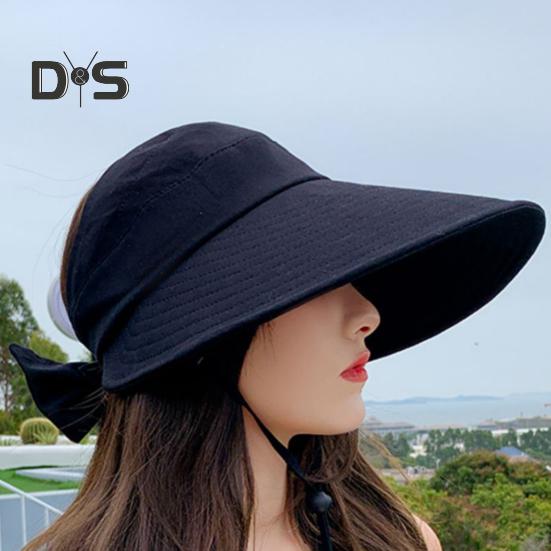 Women Outdoor Hat Long Brim Face Protection Adjustable Circumference Empty Top Pure Color Lightweight Gardening Travel Sun Cap